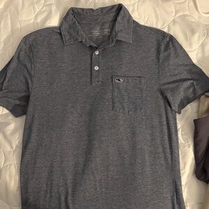 Men's XS Vineyard Vines Navy Blue Heather micro stripe Polo Shirt